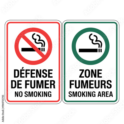 No smoking and smoking area signs in English and French