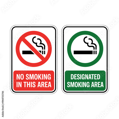 No smoking and designated smoking area signs on white background