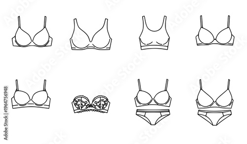 Women underwear bra line icons lingerie vector collection