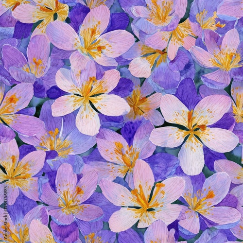 watercolor seamless pattern of saffron crocus lilac purple watercolor patterns drawing print spring square shape
