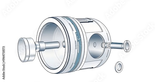 Motorcycle Engine Piston Exploded View Vector Illustration Technical Blueprint Icon for Mechanic Repair Shop