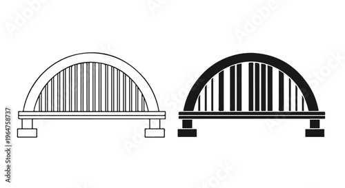 Black and white illustration of two simple arched bridge designs side by side on a plain white background.