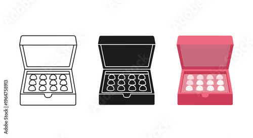 Three open jewelry boxes in white, black, and red with pearls inside