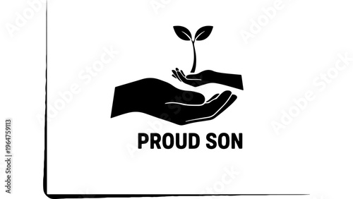 Growth and Nurturing Symbol, Hands Caring for Sprout, Proud Son Icon, Business Growth Concept, Vector Art