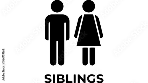 Male and Female Figures, Siblings Iconography, Brother Sister Symbol, Family Relationship Pictogram, Simple Black Silhouette Vector