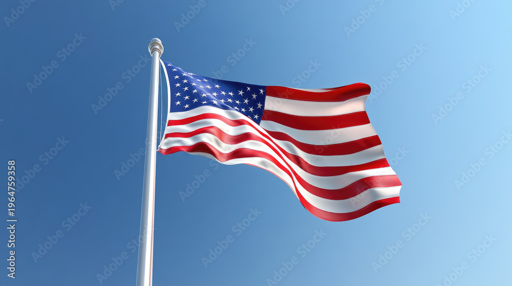 Obraz premium United States flag, a symbol of freedom and hope, waving against a beautiful blue sky with wispy clouds, effectively conveying national pride, patriotism, and American values