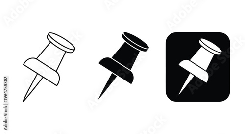 Set of push pins in different styles and colors on a white background