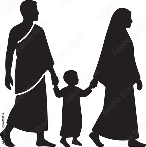 Muslim Family Hajj Pilgrimage Silhouettes