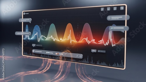 Multicolor ECG Graph on Screen with Neon Light Trails