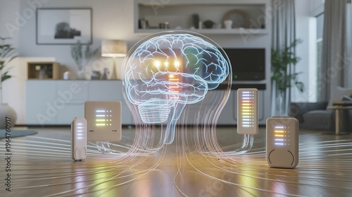 Smart Home Devices Controlling Brain Waves in Modern Living Room