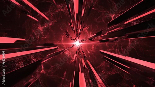 A dark red abstract background pulses with fractal energy and deep sci-fi digital light in a dramatic, night-toned composition.