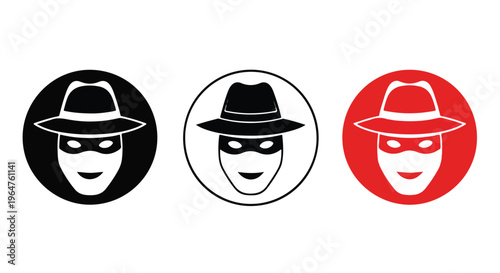 Three masked faces in black, white and red icons on a white background.
