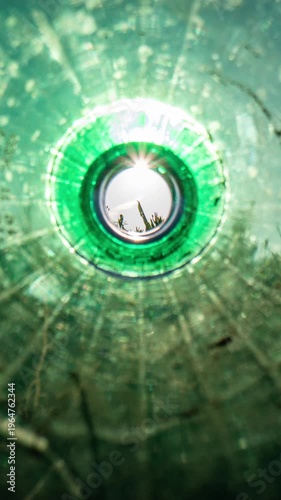 View Through Plastic Bottle Hyperlapse Transition to Nature Concept of Pollution and Environment