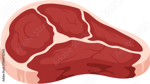 Cartoon raw steak with marbling in colorful vector illustration of beef meat, butcher shop, and food design