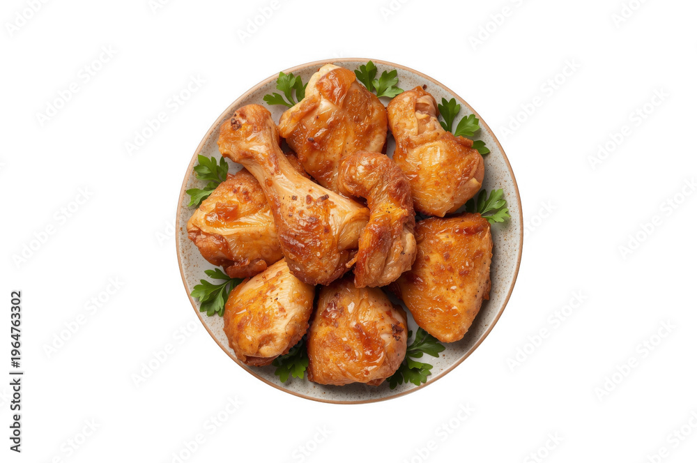 Fototapeta premium Roasted chicken pieces with parsley on plate