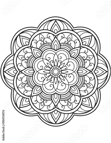 Foto Rounded floral mandala coloring page line art