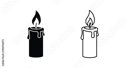 Black and white candles with dripping wax and flames Vector
