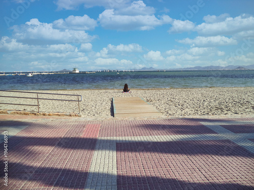 View of Las Palmeras Beach, Los Alcázares, Mar Menor, Region of Murcia, Spain