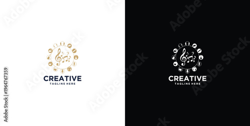 Musiknoten, Rahmen, Notenschlüssel logo design