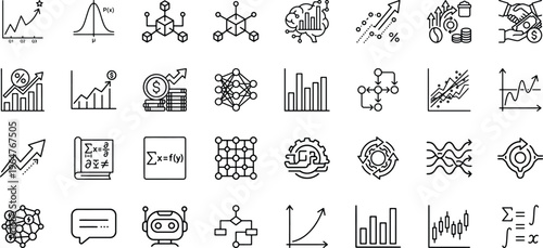 Mathematical modeling and neural network data science outline symbols