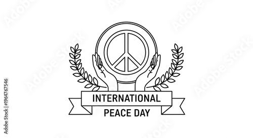 International Peace Day symbol with hands and olive branches.