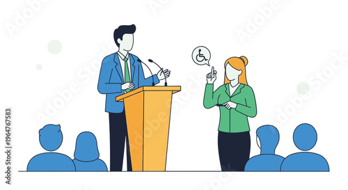 Business presentation with speaker and audience.