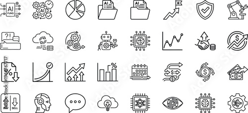 AI investment fund and industrial automation icons for smart manufacturing and data folder management