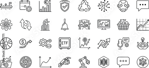 Investment and financial management icons for asset portfolio tracking
