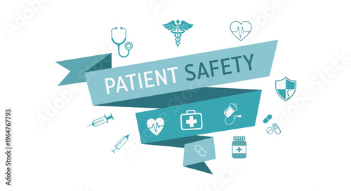 Patient safety medical icons and banner.