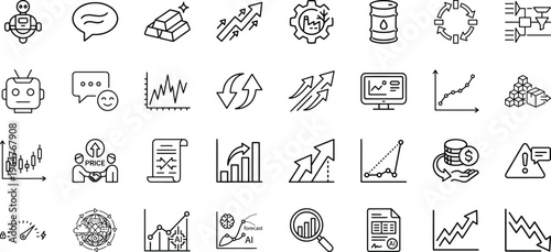 Global economy commodities and artificial intelligence market forecast icons