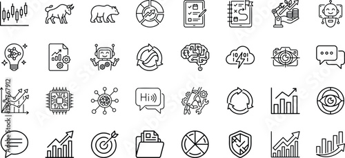 Stock market bull and bear trading strategy and analytics icons
