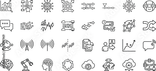 Data science neural network and industrial automation system icons