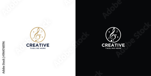 Musiknoten, Rahmen, Notenschlüssel logo design