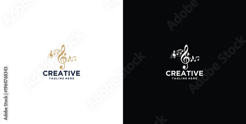 Musiknoten, Rahmen, Notenschlüssel logo design