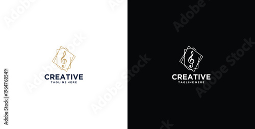 Musiknoten, Rahmen, Notenschlüssel logo design