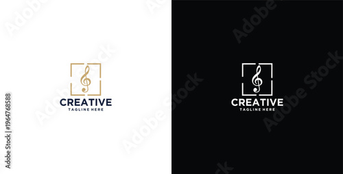 Musiknoten, Rahmen, Notenschlüssel logo design