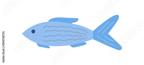 Cute whimsical fish sea or river creature simple doodle illustration, stylized marine life underwater character for poster, nursery room decor, home design, sea life concepts, decorative element