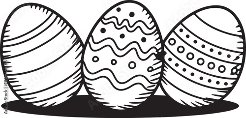 Three festive outline Easter eggs perfect for springtime holiday celebrations