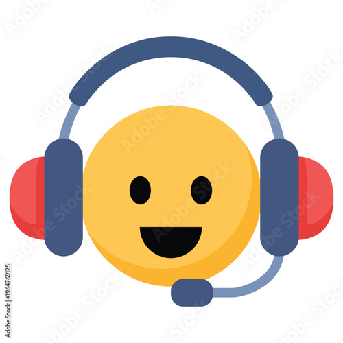 Happy customer support representative icon, online assistant with headset and microphone concept