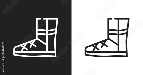 Winter boots icon. Linear black, white icon from winter collection. Outline winter boots vector. Thin line symbol isolated on white and black background