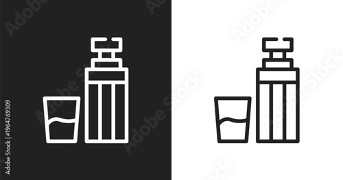Themos flask icon. Linear black, white icon from winter collection. Outline themos flask vector. Thin line symbol isolated on white and black background