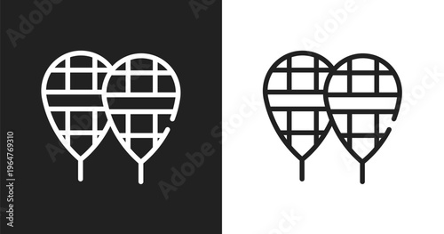 Snowshoes icon. Linear black, white icon from winter collection. Outline snowshoes vector. Thin line symbol isolated on white and black background