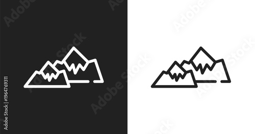 Snowy mountain icon. Linear black, white icon from winter collection. Outline snowy mountain vector. Thin line symbol isolated on white and black background