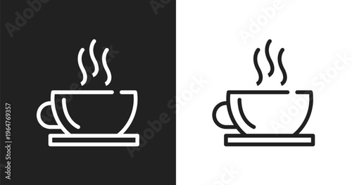 Hot tea icon. Linear black, white icon from winter collection. Outline hot tea vector. Thin line symbol isolated on white and black background