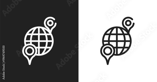 International location icon. Linear black, white icon from in the airport collection. Outline international location vector. Thin line symbol isolated on white and black background