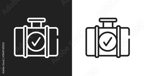 Luggage checking icon. Linear black, white icon from in the airport collection. Outline luggage checking vector. Thin line symbol isolated on white and black background