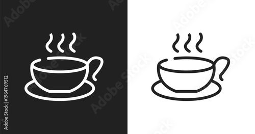 Cup of hot coffee icon. Linear black, white icon from in the airport collection. Outline cup of hot coffee vector. Thin line symbol isolated on white and black background