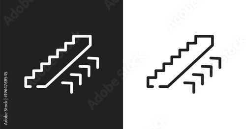 Escalators up icon. Linear black, white icon from in the airport collection. Outline escalators up vector. Thin line symbol isolated on white and black background