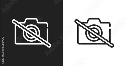 No photography icon. Linear black, white icon from in the airport collection. Outline no photography vector. Thin line symbol isolated on white and black background