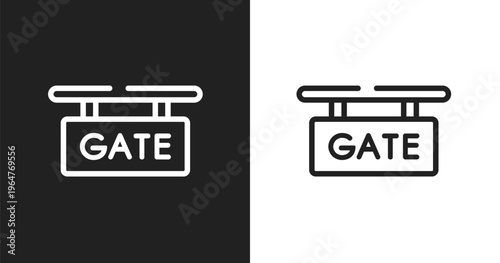 Gate icon. Linear black, white icon from in the airport collection. Outline gate vector. Thin line symbol isolated on white and black background